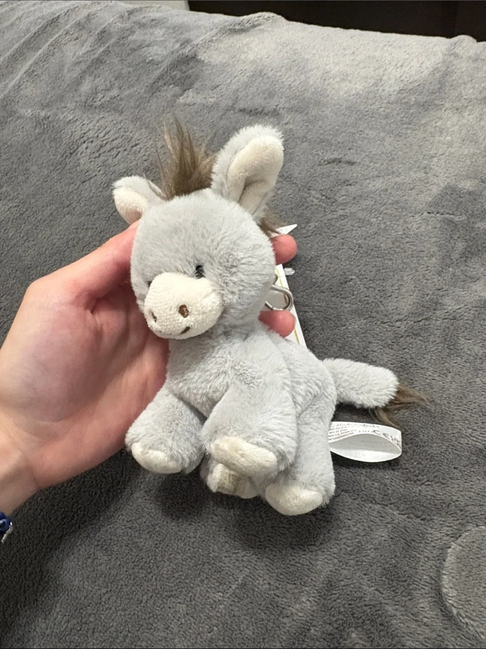 Gray Plush Donkey Keychain - Soft Mini Toy